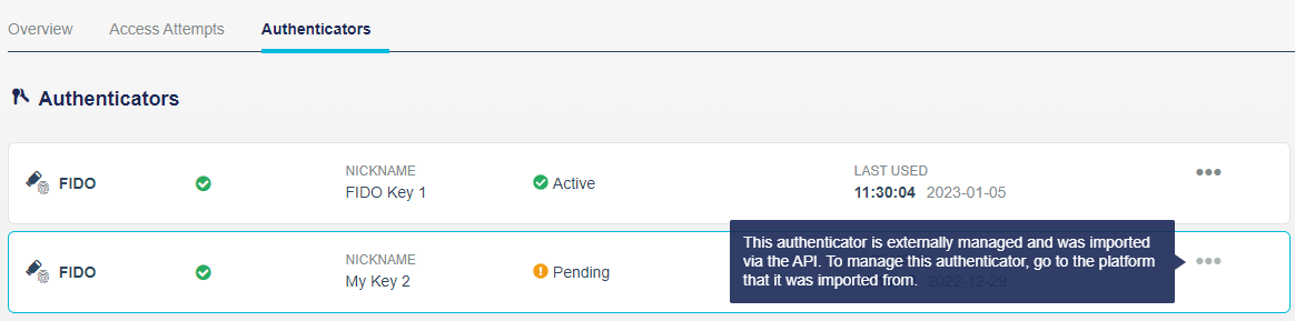 Authenticator states